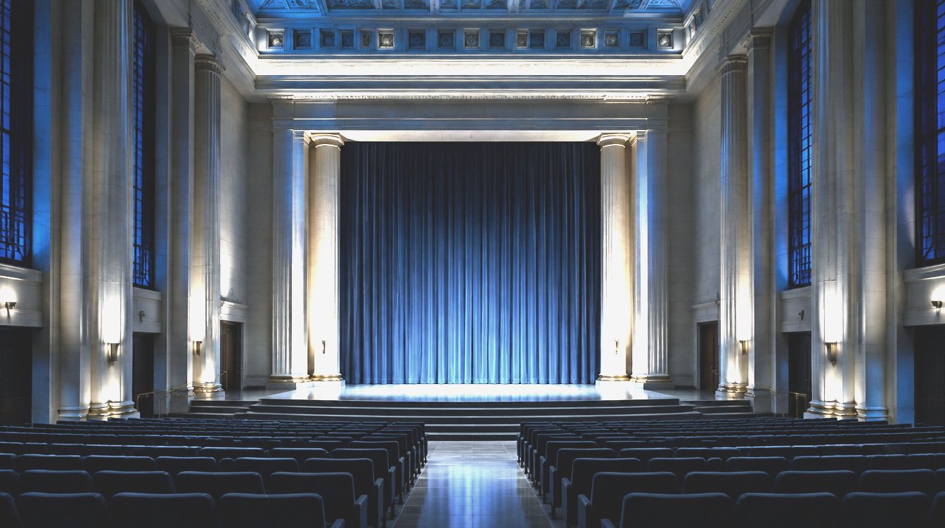 The Andrew W. Mellon Auditorium stage, set for the USNEXT keynote.